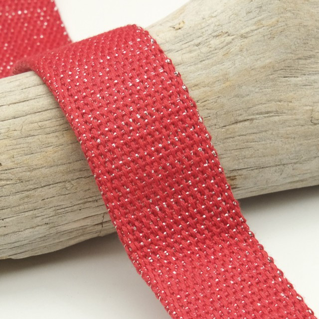 30mm Silver Lurex Cotton Ribbon in Red - Maison Klem
